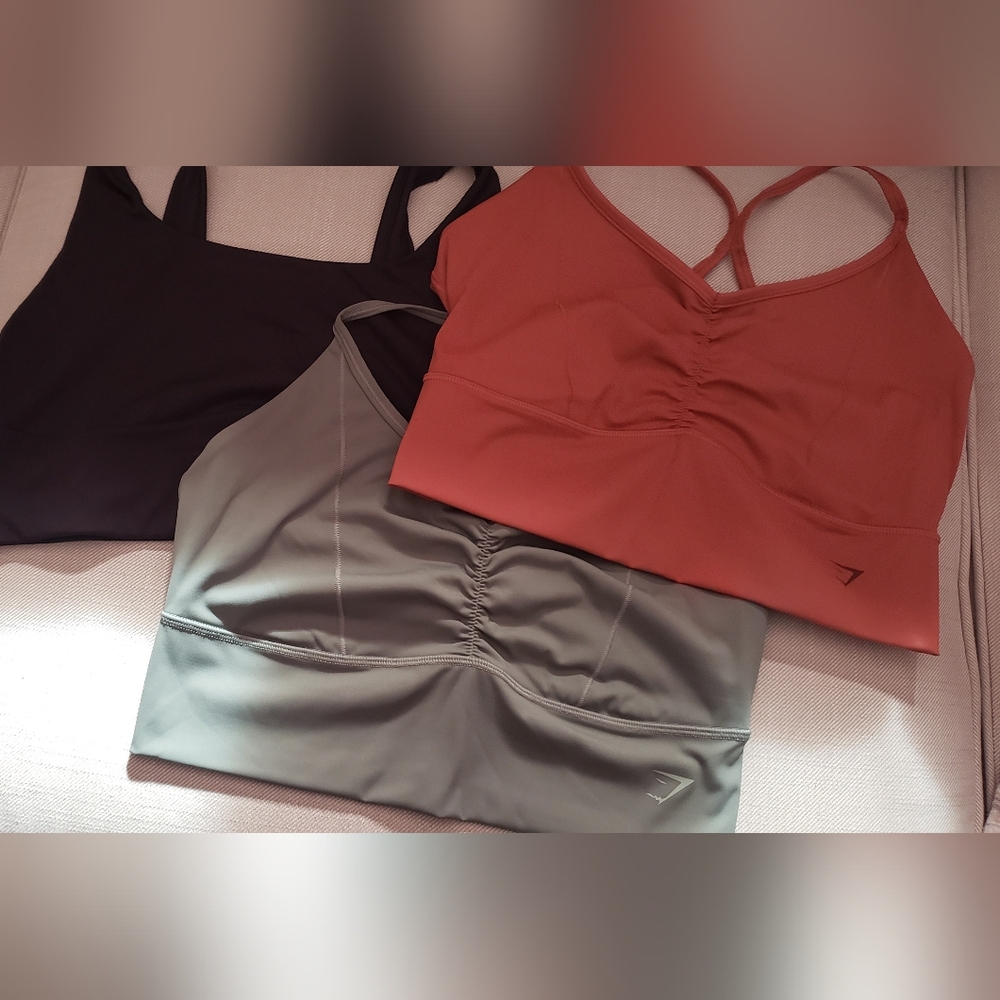 Gymshark Longline Sports Bras - Set Of 3 Size Large, Black, Rose  and Willow